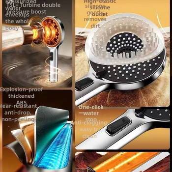 Dušo galva su galingu purškimu, vandens srautas esant slėgiui, apvali, sienai pritvirtinta, ABS plastikas