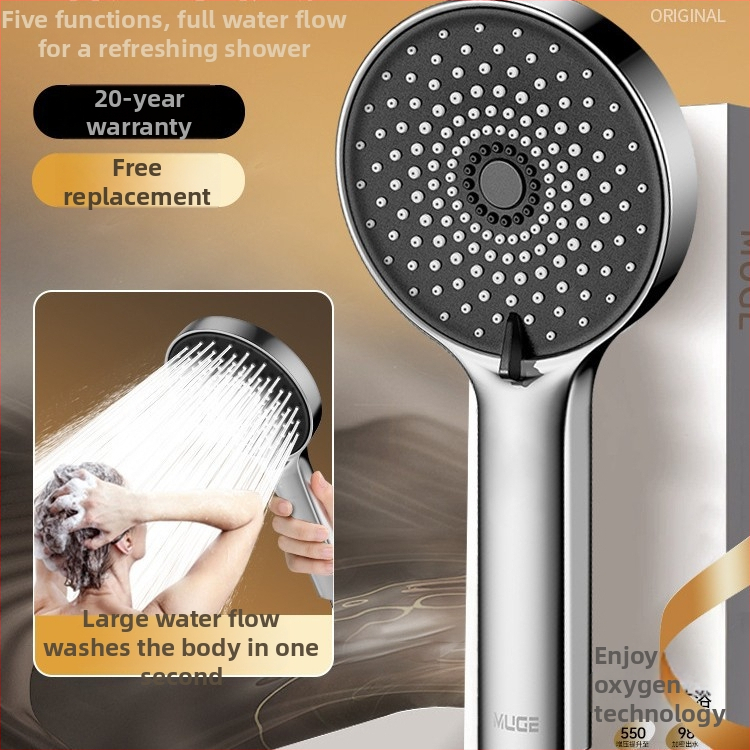 Dušo galva su galingu purškimu, vandens srautas esant slėgiui, apvali, sienai pritvirtinta, ABS plastikas