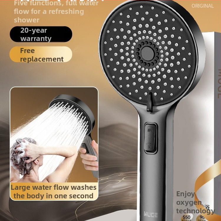 Dušo galva su galingu purškimu, vandens srautas esant slėgiui, apvali, sienai pritvirtinta, ABS plastikas