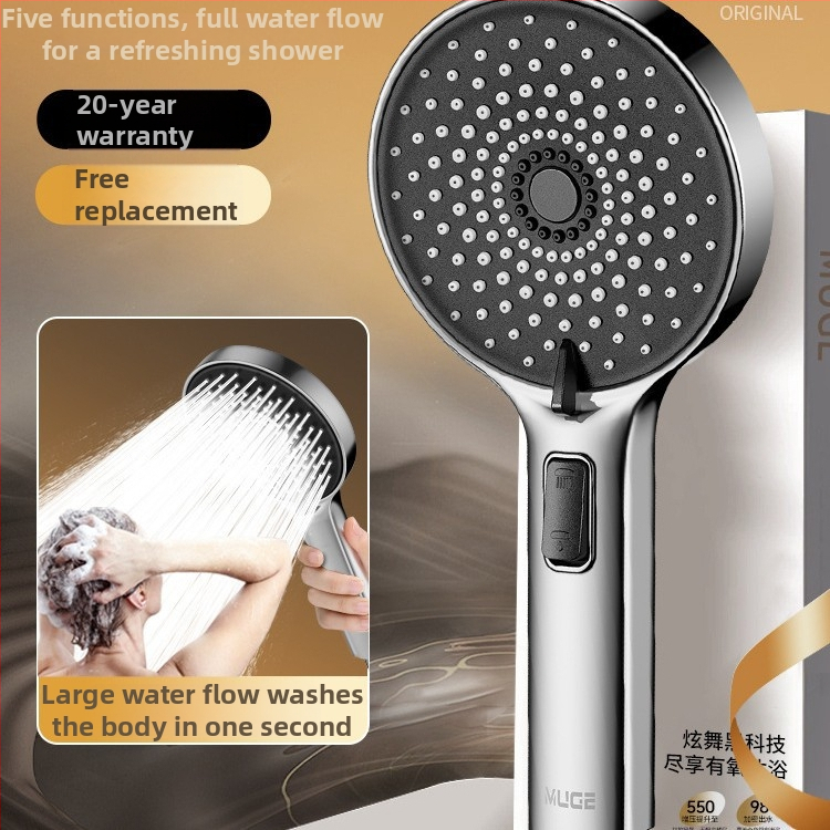 Dušo galva su galingu purškimu, vandens srautas esant slėgiui, apvali, sienai pritvirtinta, ABS plastikas