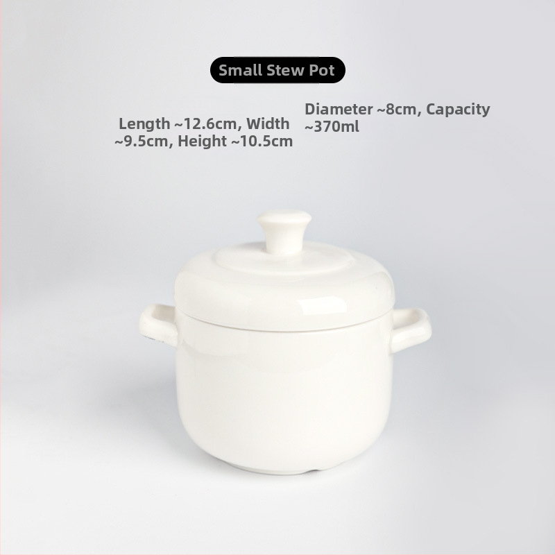 Porcelāna sautējuma trauks ar vāku, dubultiem rokturiem, pielāgojama ar logotipa drukāšanu, zem glazūras apdare, viesnīcu virtuves keramika