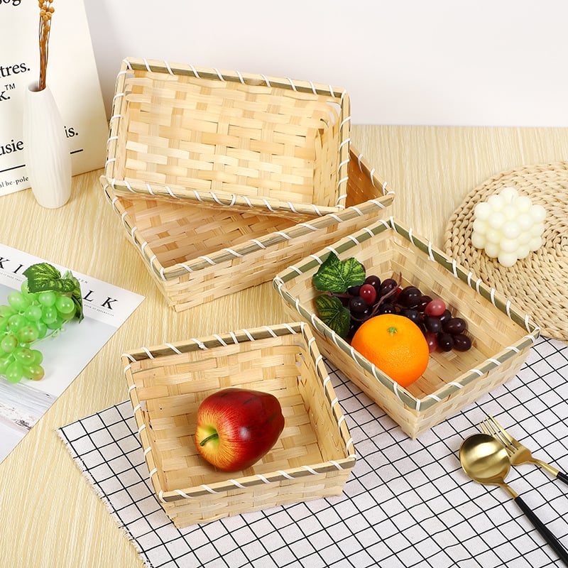 Coș pătrat din bambus, împletit, pentru depozitarea ouălor, tavă realizată manual; Brand Xinwang; Material: împletit din bambus; Model: bamboo slice basin; Ambalare: 200 buc.; Lansare pe piață: 2022