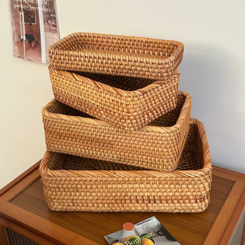 Bambusovo pletený úložný kôš, retro štýl, stolný organizér na diaľkové ovládanie, kozmetiku a časopisy