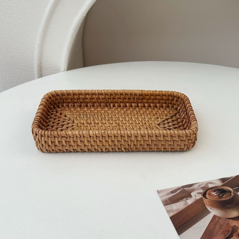 Bambusovo pletený úložný kôš, retro štýl, stolný organizér na diaľkové ovládanie, kozmetiku a časopisy