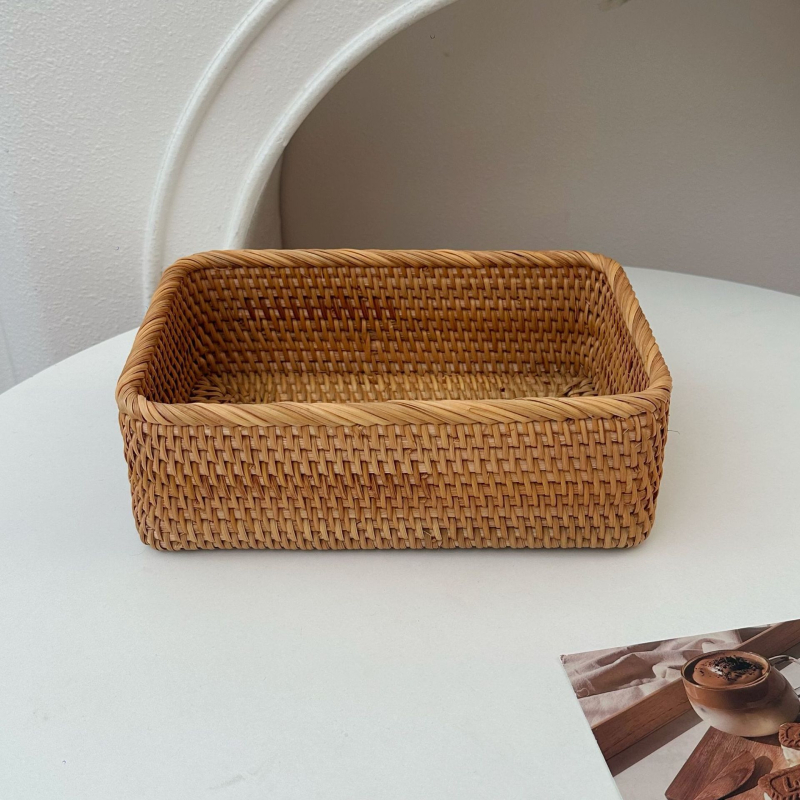 Bambusovo pletený úložný kôš, retro štýl, stolný organizér na diaľkové ovládanie, kozmetiku a časopisy