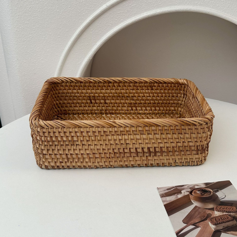 Bambusovo pletený úložný kôš, retro štýl, stolný organizér na diaľkové ovládanie, kozmetiku a časopisy