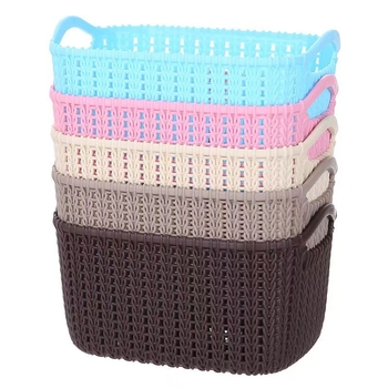 Mini coș de depozitare cu împletitură de ratan imitativ, plastic, cu mâner, multifuncțional, stil japonez
