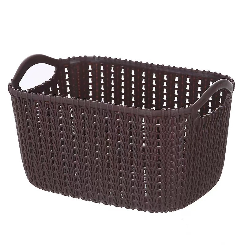 Mini coș de depozitare cu împletitură de ratan imitativ, plastic, cu mâner, multifuncțional, stil japonez