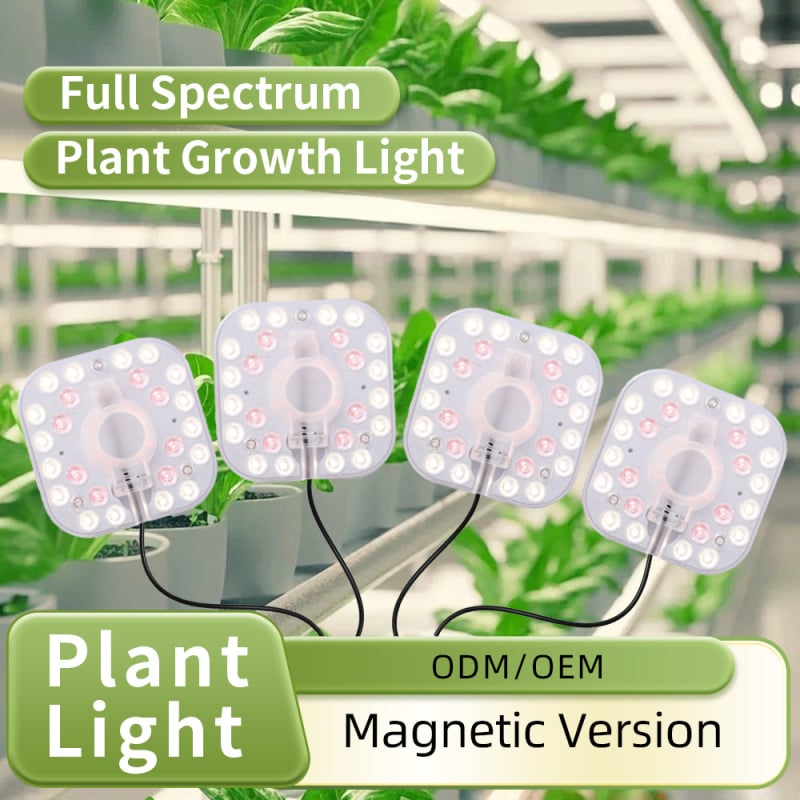 Magnetinė LED augimo lemputė augalams – sukulentams, vidinis balkonas, saulės šviesos imitacija, modelis Fls-c-24w, 96 LED, 100–277V, Sanan Optoelectronics, IP65