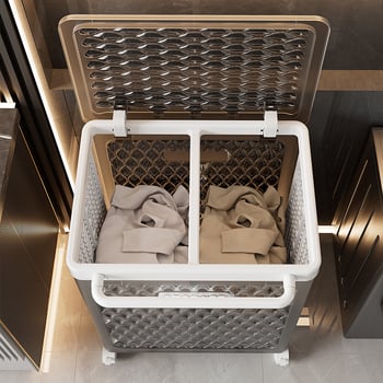 Xinmao πλαστικό αναδιπλούμενο καλάθι πλυντηρίου με ρόδες – φορητός αποθηκευτικός κάδος για βρώμικα ρούχα, πολυλειτουργικός