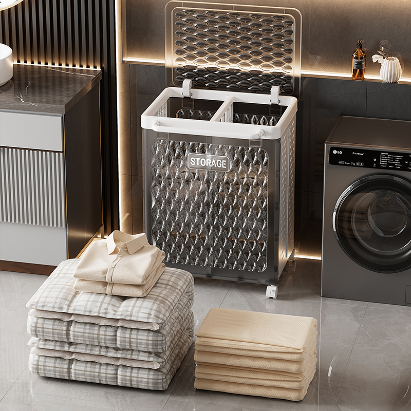 Xinmao πλαστικό αναδιπλούμενο καλάθι πλυντηρίου με ρόδες – φορητός αποθηκευτικός κάδος για βρώμικα ρούχα, πολυλειτουργικός