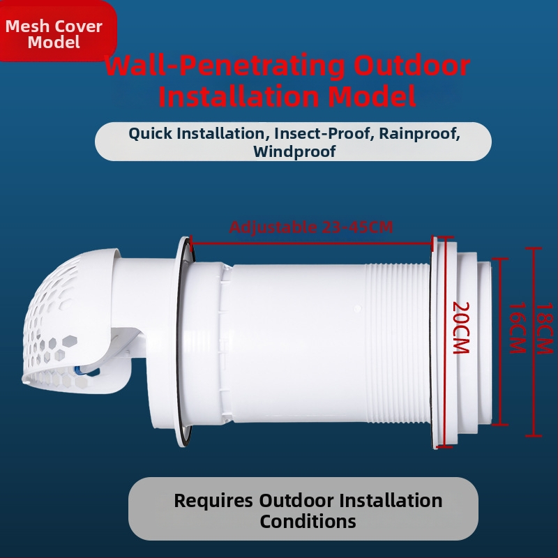 Virtuves atgriezeniskā plūsmas vārsta ventilis – caur sienu, PP plastmasa, mūsdienīgs minimālisma stils, izturīgs pret vēju, lietu un putniem