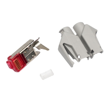 Pass-Through RJ45 jungtis, Crimp tipas, 4/8 branduoliai, 22-26 AWG, be izolacijos šalinimo, Cat5e/Cat6a