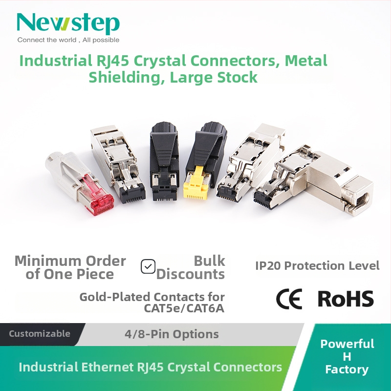 Pass-Through RJ45 jungtis, Crimp tipas, 4/8 branduoliai, 22-26 AWG, be izolacijos šalinimo, Cat5e/Cat6a