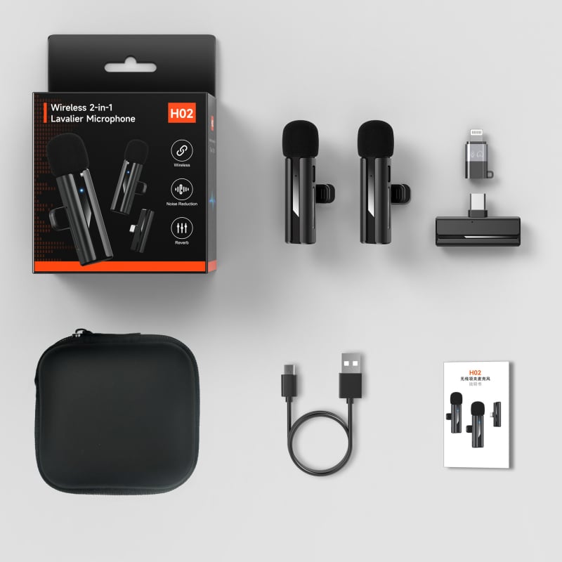 Lavalier mikrofons ar iebūvētu akumulatoru 50–100 mAh; frekvenču diapazons 20 Hz–20 kHz; SNR ≥60 dB; kustama spole