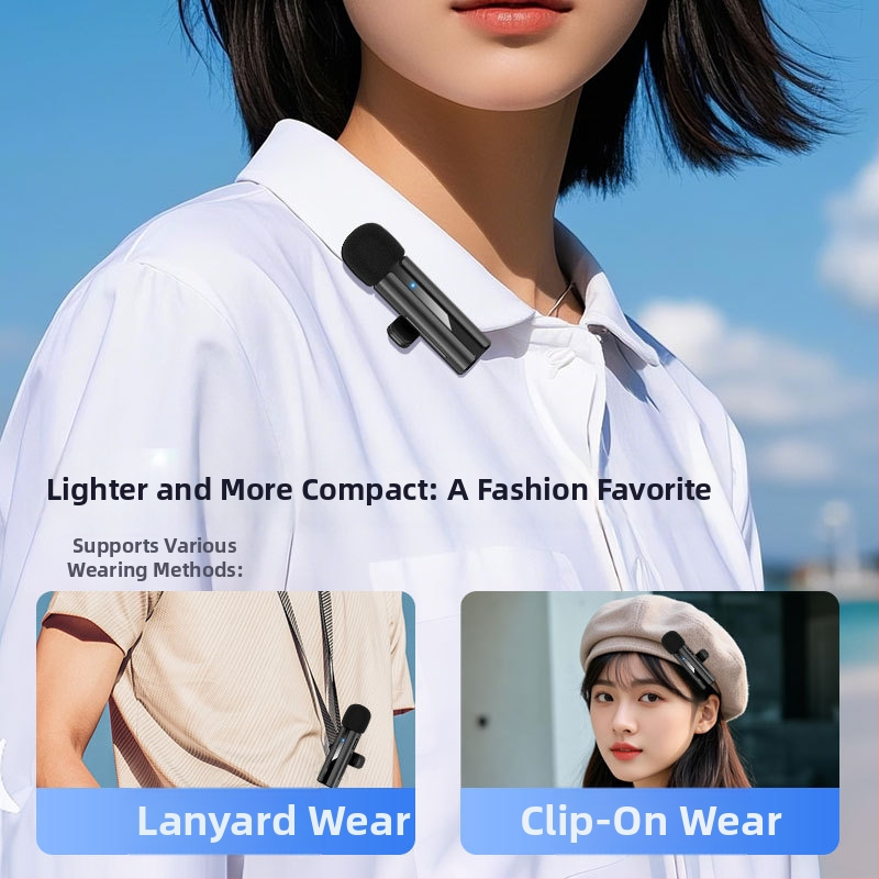 Lavalier mikrofons ar iebūvētu akumulatoru 50–100 mAh; frekvenču diapazons 20 Hz–20 kHz; SNR ≥60 dB; kustama spole