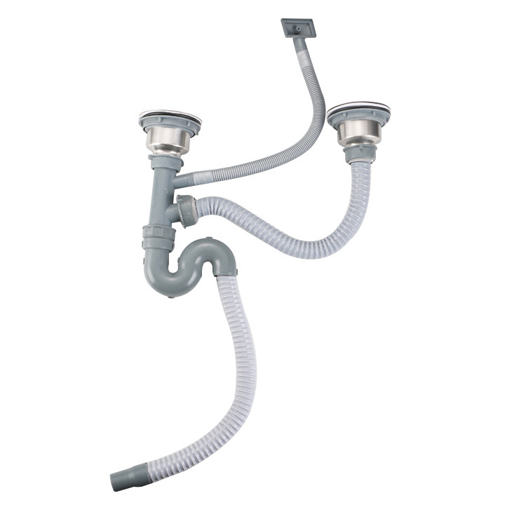 Кухненски маркуч за оттичане с антиобратен поток AFL-8104, неръждаема стомана, двоен слот, прибиращ се