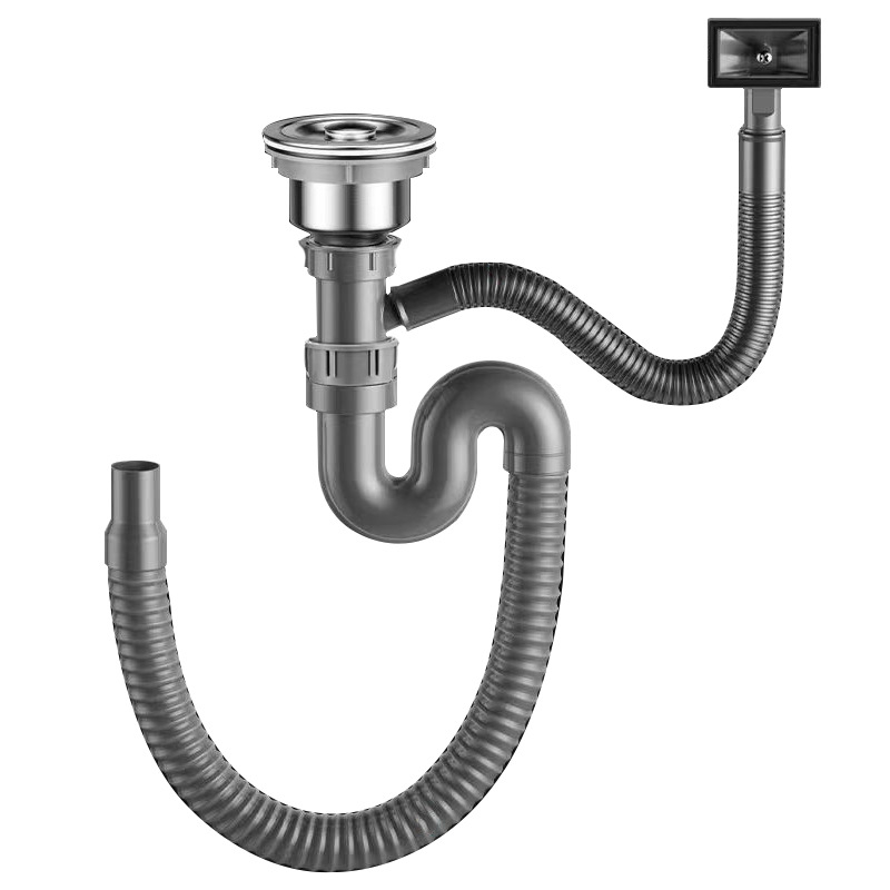 Кухненски маркуч за оттичане с антиобратен поток AFL-8104, неръждаема стомана, двоен слот, прибиращ се