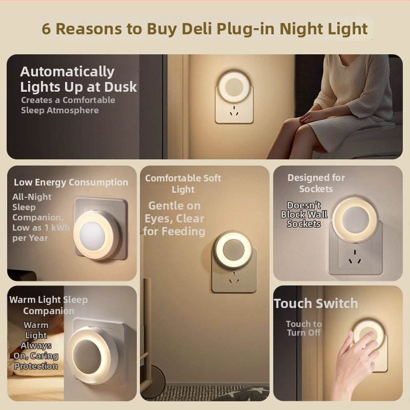 Νυχτερινό φως, στρογγυλό σχήμα, 220V, τροφοδοσία από πρίζα, διακόπτης ελέγχου φωτισμού