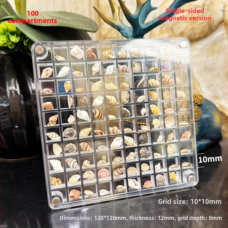 Akrylová magnetická šuplíková krabička s rámom na fotografie so škrupinou, jednostranná a obojstranná, mini úložisko šperkov, moderný minimalistický štýl