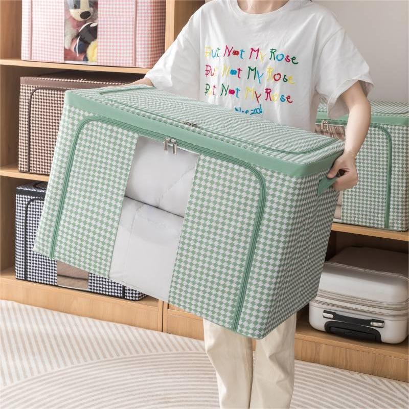 Sklopiva kutija za pohranu od tekstila s uzorkom houndstooth, metalni okvir i ručka, Oxford platno, dimenzije 47×28×19 cm