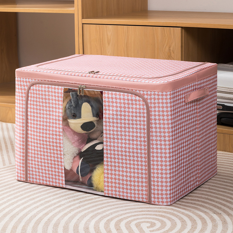 Sklopiva kutija za pohranu od tekstila s uzorkom houndstooth, metalni okvir i ručka, Oxford platno, dimenzije 47×28×19 cm