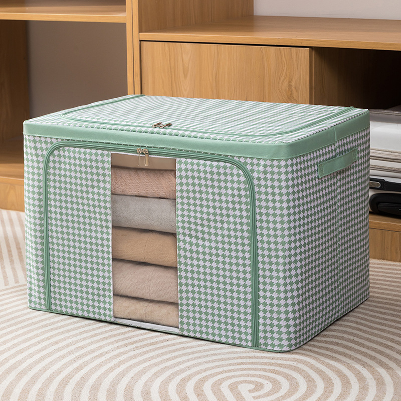 Sklopiva kutija za pohranu od tekstila s uzorkom houndstooth, metalni okvir i ručka, Oxford platno, dimenzije 47×28×19 cm