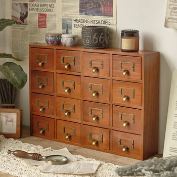 Cutie de depozitare desktop cu 16 compartimente din lemn de pin, model 565, capacitate 18L, stil modern minimalist