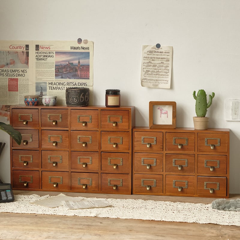 Cutie de depozitare desktop cu 16 compartimente din lemn de pin, model 565, capacitate 18L, stil modern minimalist