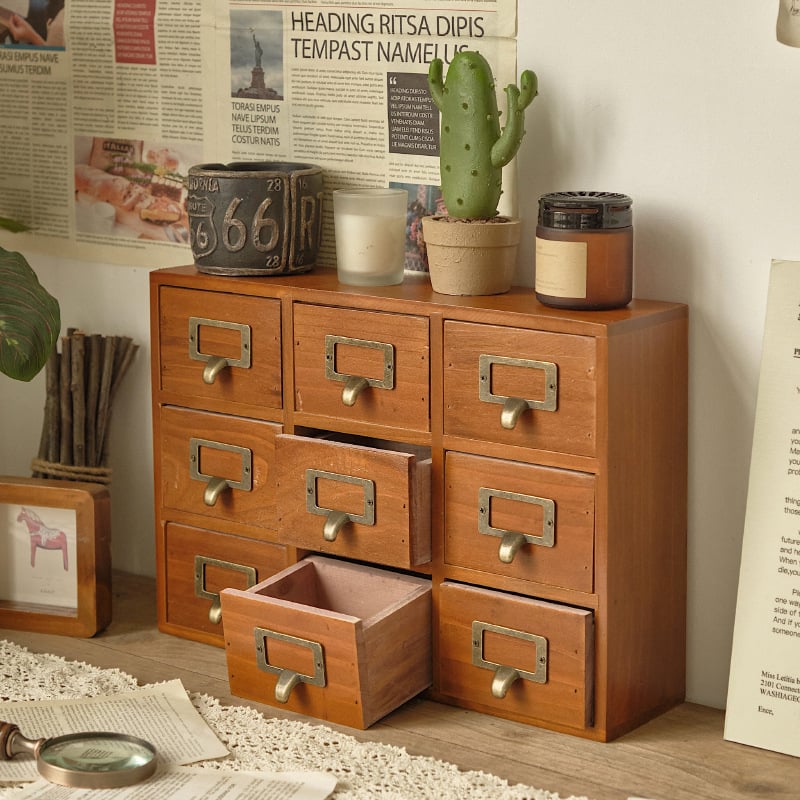 Cutie de depozitare desktop cu 16 compartimente din lemn de pin, model 565, capacitate 18L, stil modern minimalist