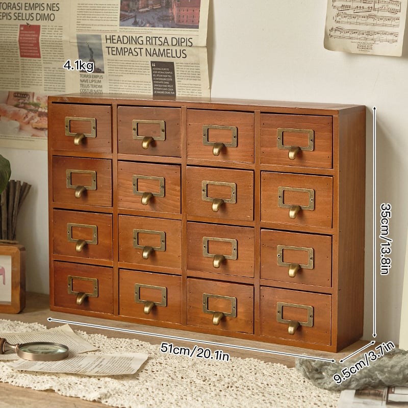 Cutie de depozitare desktop cu 16 compartimente din lemn de pin, model 565, capacitate 18L, stil modern minimalist