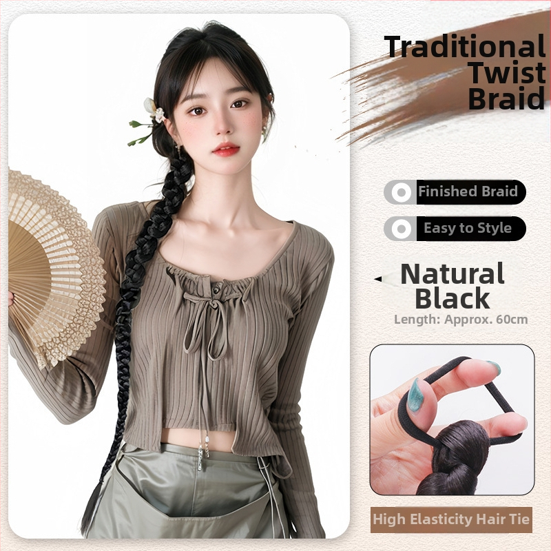 Parūka ar asti un pītu pinumiem ķīniešu nacionālā stilā, roku darbs, mati no augsttemperatūras stieples, nav krāsoti un nav permētie