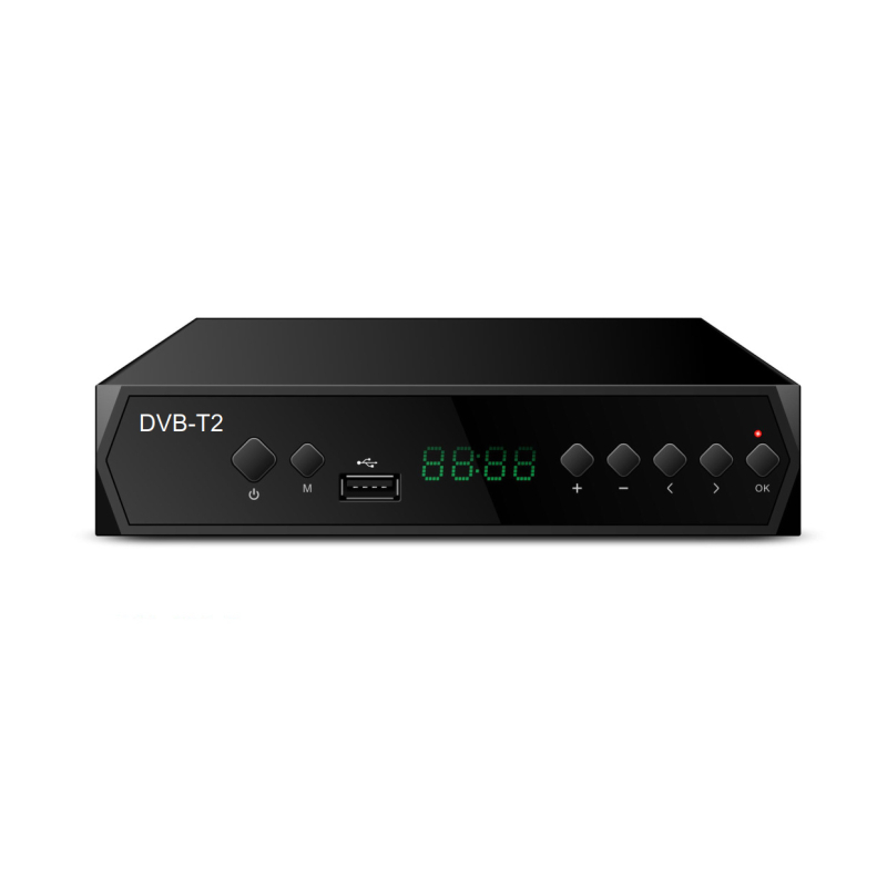 DVB-T2 set-top box, 1080p HD, USB/WiFi/Tinklas, 512MB RAM, MPEG4/MP4 vaizdo atkūrimas