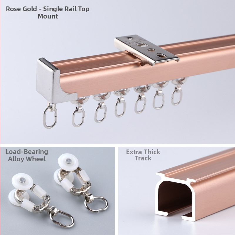 Morant aliuminio užuolaidų bėgis – dvigubas bėgis, viršutinis tvirtinimas, kabliuko tipas, teleskopinis slydimo mechanizmas