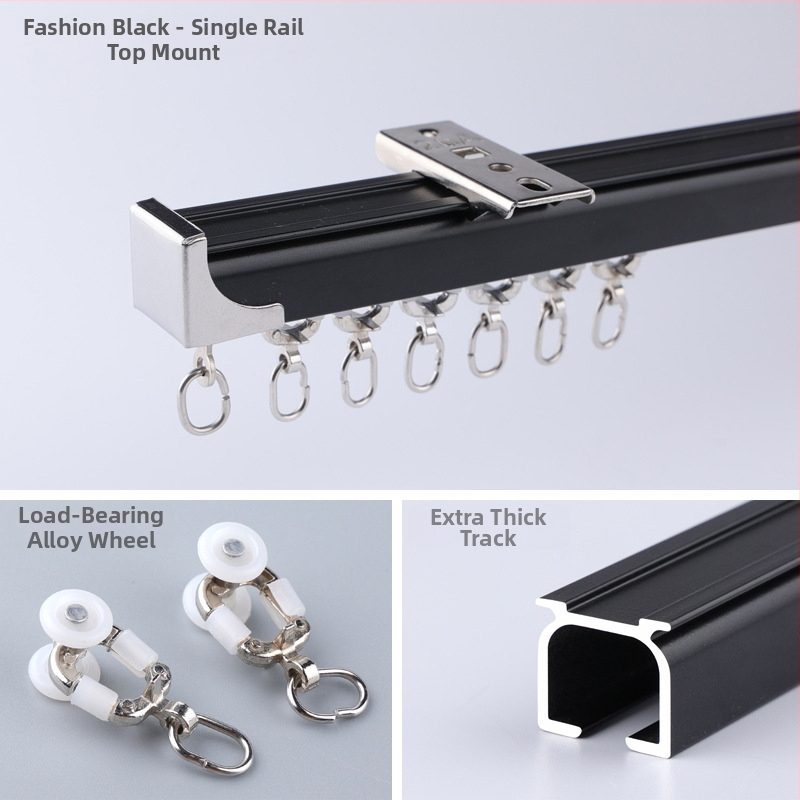 Morant aliuminio užuolaidų bėgis – dvigubas bėgis, viršutinis tvirtinimas, kabliuko tipas, teleskopinis slydimo mechanizmas