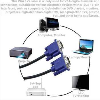 VGA laidas, vyriška-vyriška jungtis, varinis laidininkas, VGA sąsaja, injekcinės formos korpusas, skirtas kompiuteriui, televizoriui, monitoriui ir projektoriui