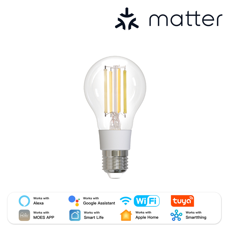 Nutikas LED-filamentlamp WiFi Tuya, Matter ühilduvus, Alexa hääle juhimine ja mobiilirakenduse kaugjuhtimine, 806 lm (±10%), PF > 0.7