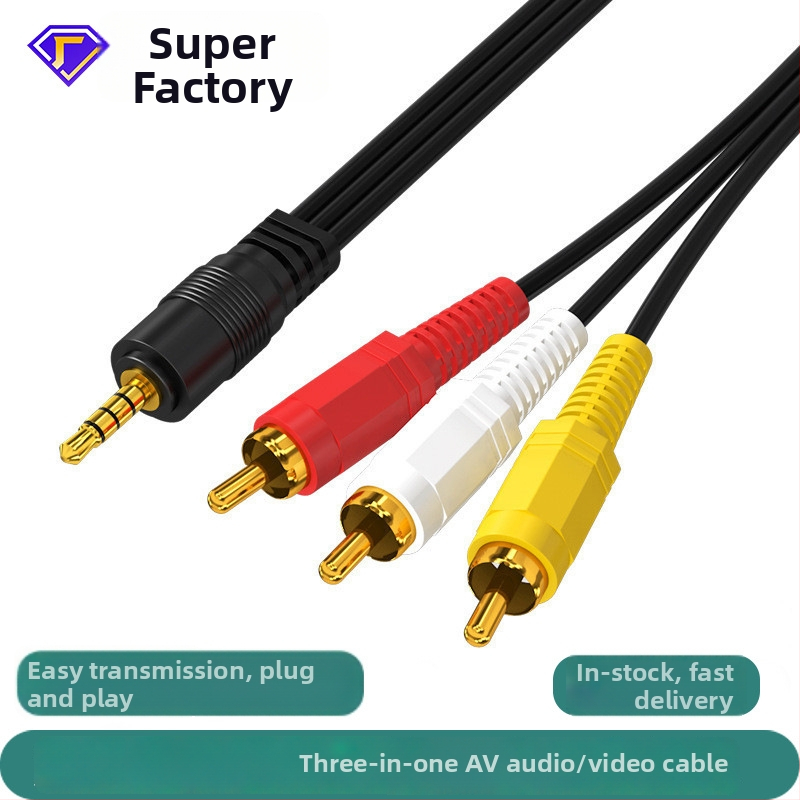 1 į 3 garso kabelis: 3,5 mm į 3RCA, auksu dengtų, vario dengtas plienos laidininkas, skirtas set-top dėžei