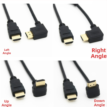 HDMI kabelis su 90° kampu televizoriui/monitoriui, 4K, auksu dengtas, 1 m ilgio
