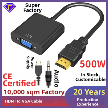 HDMI į VGA adapteris su garsu ir maitinimu, 16 cm varinis kabelis auksu dengtas