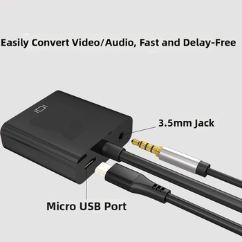 HDMI į VGA adapteris su garsu ir maitinimu, 16 cm varinis kabelis auksu dengtas