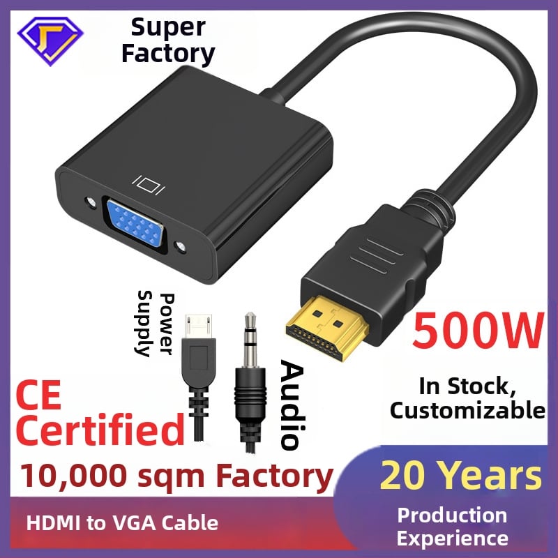 HDMI į VGA adapteris su garsu ir maitinimu, 16 cm varinis kabelis auksu dengtas