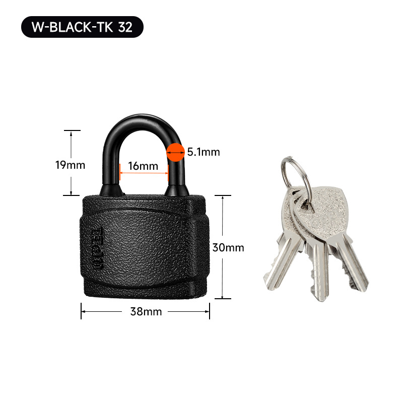 Lacăt de uz casnic, corp din fier, nucleu din cupru, model W-Black-TK, pentru porți, depozite, camioane, închisori, dulapuri, bagaje, școli și șantiere.