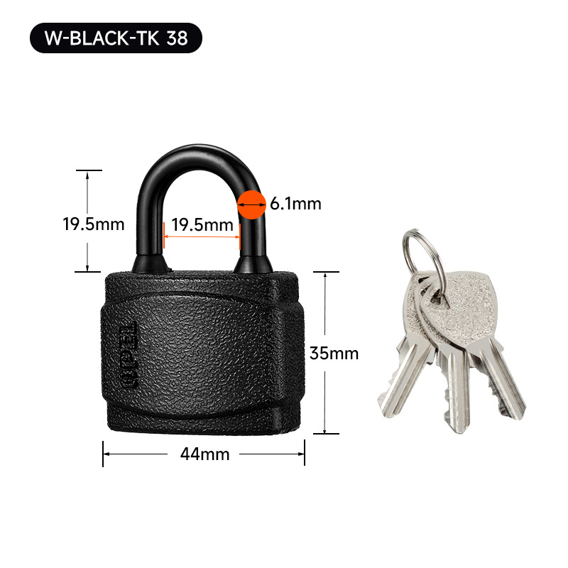 Lacăt de uz casnic, corp din fier, nucleu din cupru, model W-Black-TK, pentru porți, depozite, camioane, închisori, dulapuri, bagaje, școli și șantiere.