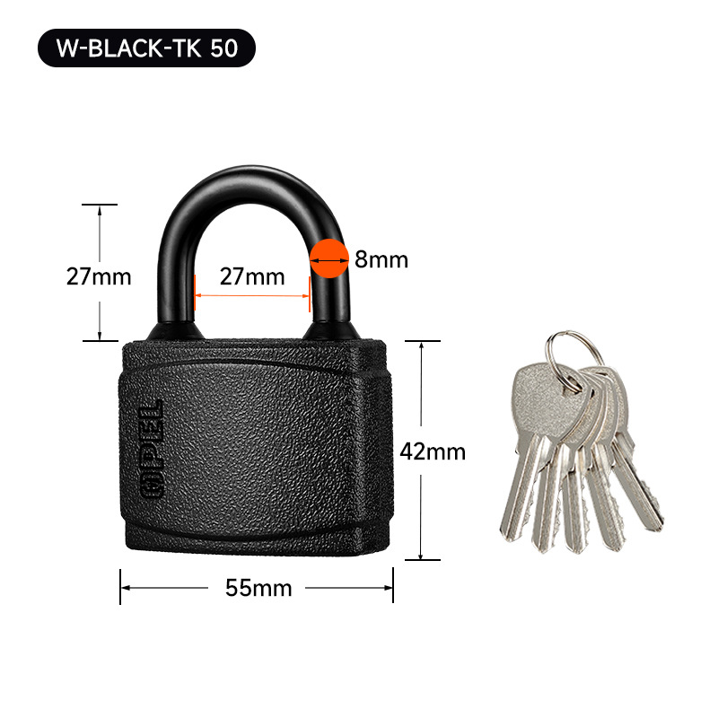 Lacăt de uz casnic, corp din fier, nucleu din cupru, model W-Black-TK, pentru porți, depozite, camioane, închisori, dulapuri, bagaje, școli și șantiere.