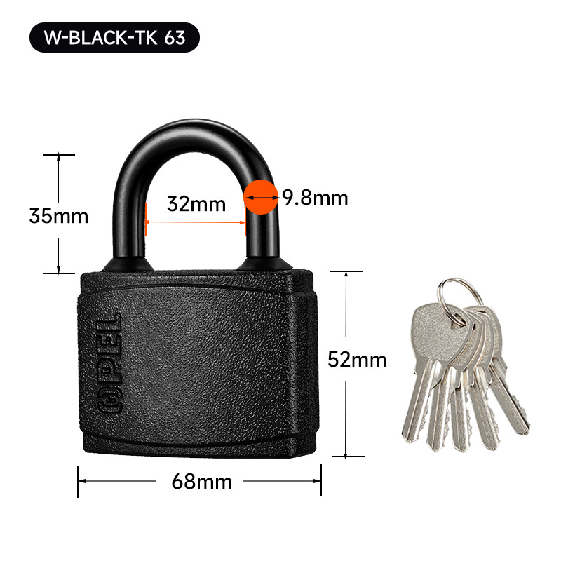 Lacăt de uz casnic, corp din fier, nucleu din cupru, model W-Black-TK, pentru porți, depozite, camioane, închisori, dulapuri, bagaje, școli și șantiere.