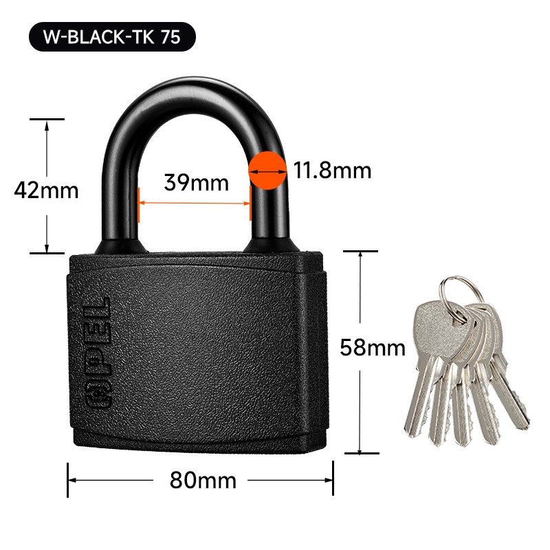 Lacăt de uz casnic, corp din fier, nucleu din cupru, model W-Black-TK, pentru porți, depozite, camioane, închisori, dulapuri, bagaje, școli și șantiere.