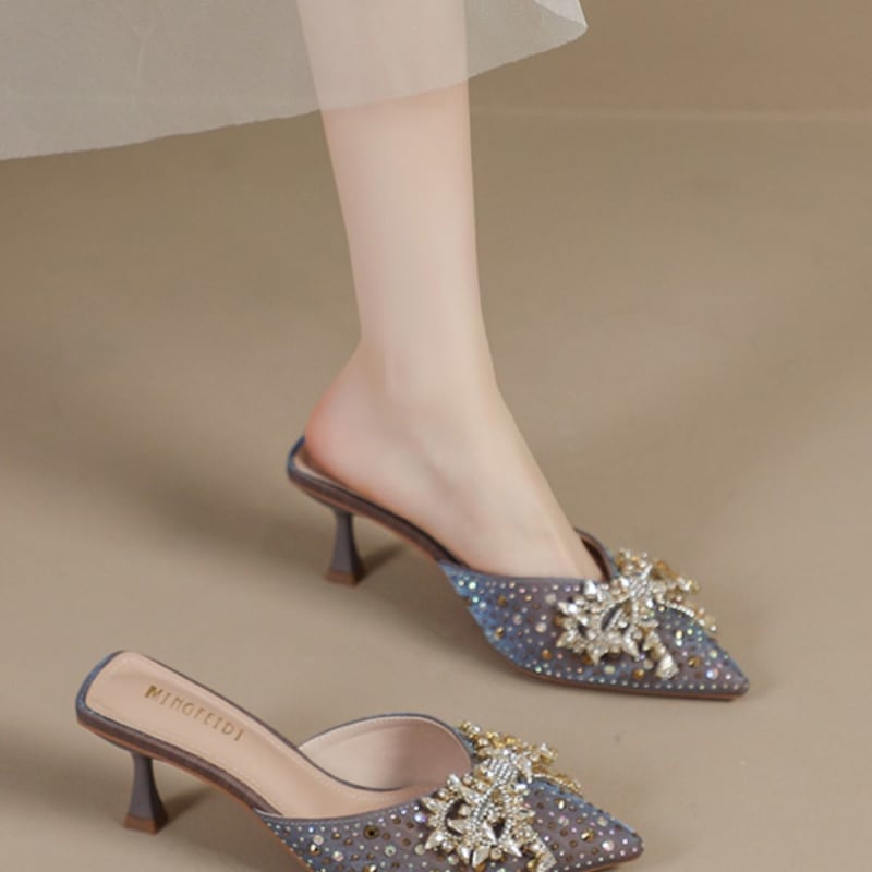 Sieviešu sandales ar smailu purnu un šauru papēdi, korejiešu stils, PU augšdaļa, gumijas zole, pavasaris 2025