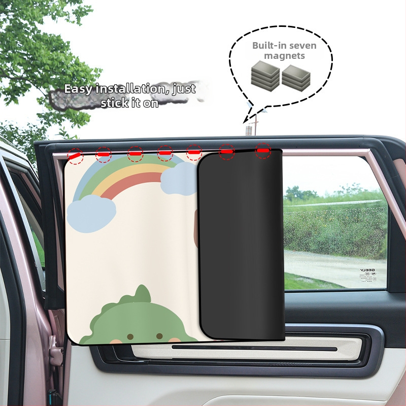 Automobilová magnetická clona na bočné okno – karikatúrny dizajn, gradientný vzor, jednoduchý štýl, PVC (PVC; magnetické uchytenie; univerzálne modely; gradientný vzor)