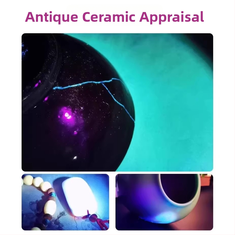 UV fluorescenčné detekčné svietidlo na bankovky, šperky a jadeit – ultrafialové a modré svetlo, LED, nabíjateľné, dosah do 50 m, jas pod 100 lm